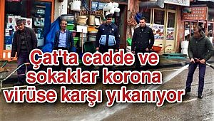 Çat'ta cadde ve sokaklar korona virüse karşı yıkanıyor