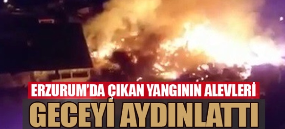 Erzurum’da çıkan yangının alevleri geceyi aydınlattı