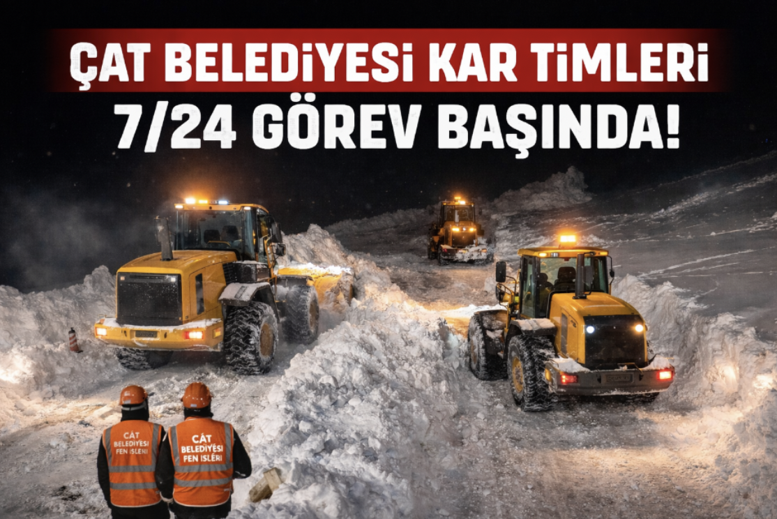 Çat Belediyesi'nde kar timleri görev başında