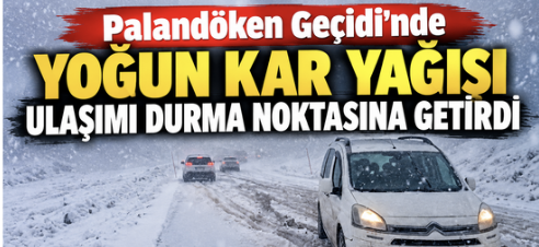 Palandöken Geçidi'nde yoğun kar yağışı ulaşımı durma noktasına getirdi.